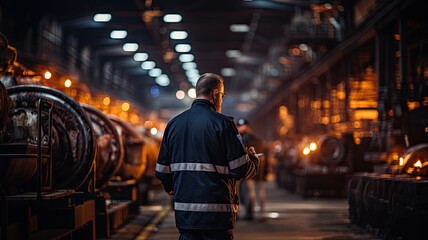 Obraz premium photograph of Engineer standing holding an iPad to inspect the Rolls of galvanized steel sheet inside the factory or warehouse.
