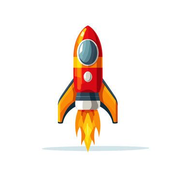 Space rocket with flame takes off, on white background, rocket vector, rocket logo, rocket icon, rocket sticker	