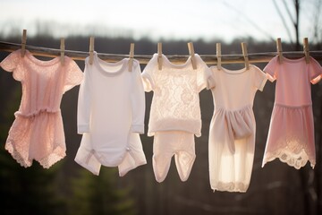baby clothes drying on a delicate lace line