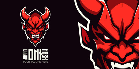 Dynamic Japan Oni Mask Mascot: Unleash the Spirit of Sport in this Modern Logo Design for Teams and T-shirt Prints