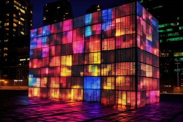 led screen pixel grid with vibrant colors