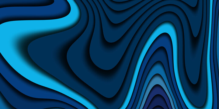 Dark blue paper waves abstract banner design. Elegant wavy background © gojalia