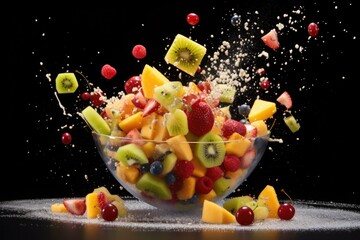 Fototapeta na wymiar ingredients for fruit salad tossed mid-air, frozen motion