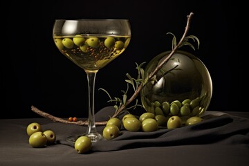 martini glass with an olive and a unique twist