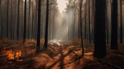 Gordijnen Scorched Forest - Severe Drought  Generative AI © DanielMendler