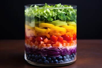 rainbow salad with fruits and veggies in layers