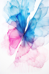 Abstract butterfly translucent smoky ink in pink and blue isolated on a white background