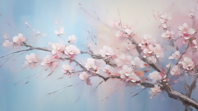  a painting of a tree with pink flowers on it's branches.  generative ai