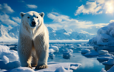 Obraz na płótnie Canvas A polar bear is standing on some ice. Majestic polar bear standing on ice
