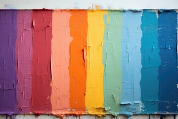row of colorful paint swatches on a wall