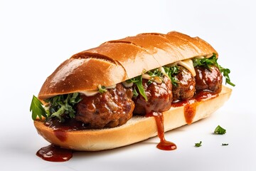 Hot juicy sandwich with herbs and meat balls. Generative ai.