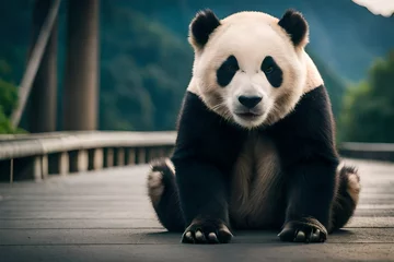 Fensteraufkleber panda eating bamboo © Johnny arts
