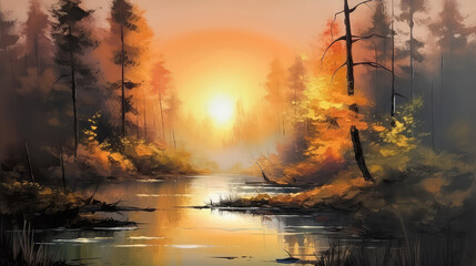 sunset in the forest