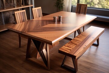 a neatly polished wooden dining table set