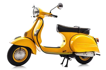 Foto op Canvas Tourist motorcycle rental. Stylish yellow retro scooter isolated on white background. Generative AI © Iryna