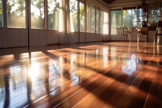 polished wooden floor reflecting sunlight