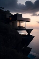 Majestic Black Villa Overlooking Indonesian Coastline