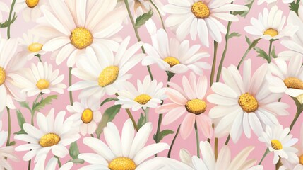  a painting of white daisies with yellow centers on a pink background.  generative ai