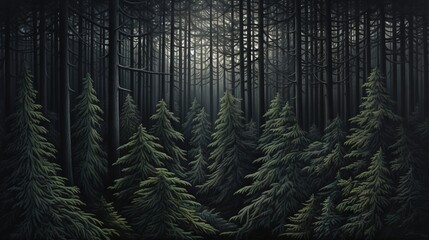  a painting of a forest with trees and a full moon.  generative ai