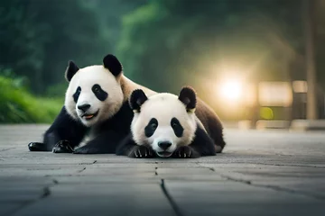 Poster giant panda eating bamboo © Haji_Arts
