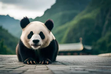 Fotobehang giant panda eating bamboo © Haji_Arts