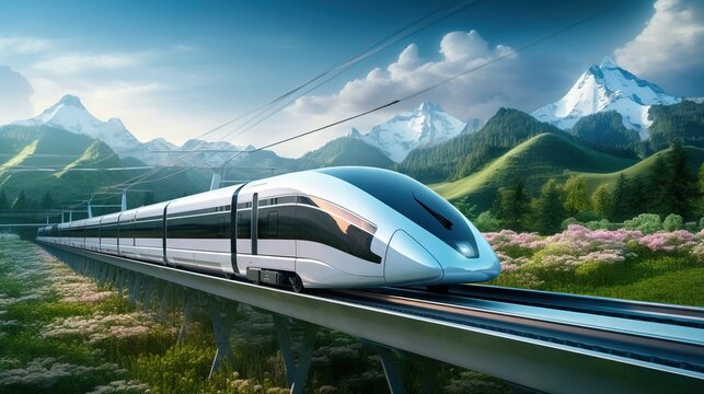 An awe-inspiring image of a magnetic levitation train, illustrating the future of efficient, high-speed rail travel
