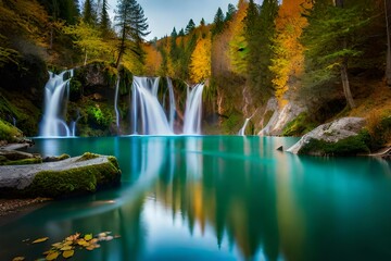 waterfall in autumn forest