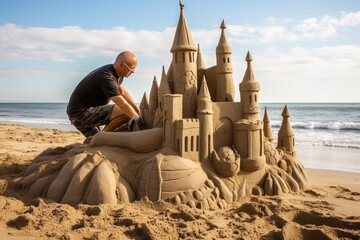 step-by-step process of building a sandcastle