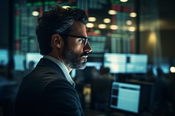 Obraz premium photography revealing a close-up of a Middle Eastern marketing executive, intensely analyzing digital marketing metrics on a high-end computer