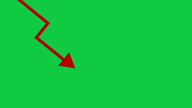 Animated red arrow. Recession chart of economy. Economic crisis, recession, decrease graph. Profit down - 4k Stock Video Green Screen