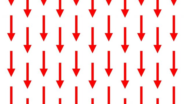 Red arrows on white background, lift down signal, animated pattern with symbols