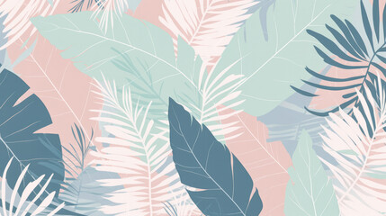 Fototapeta na wymiar Multicolored palm leaves on a pastel background. Ai generated. Illustration for design, poster or print.