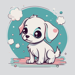 A baby dog card,kids art, line art, light colorful, sticker, 2d cute