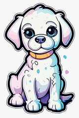 A baby dog card,kids art, line art, light colorful, sticker, vector illustration