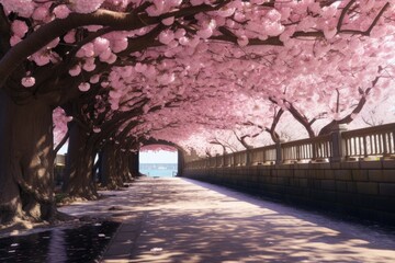 cherry blossom tunnel in a tranquil park