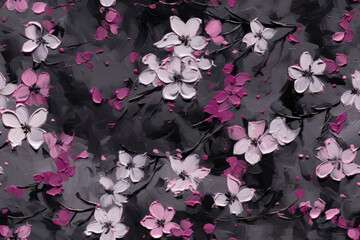 seamless pattern - repeatable texture of abstract pink flowers on gray and black background