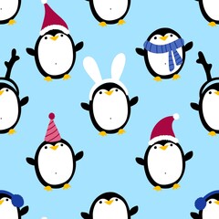 Winter animals seamless cartoon penguin pattern for wrapping paper and kids clothes print and Christmas