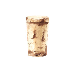 Watercolor cork stopper isolated on white background. Wine cap hand drawn watercolor illustration.