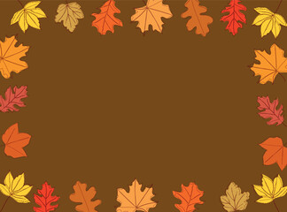 Naklejka na ściany i meble Frame autumn leaves. Autumn leaves frame on brown background. Vector illustration