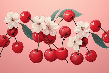 Illustrion Of Cherries On Pink Background