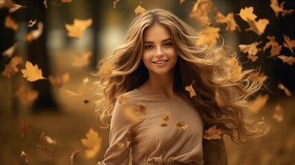 Obraz na płótnie Canvas Girl with autumn leaves