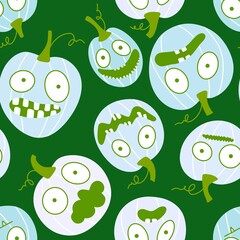 Autumn vegetable harvest seamless Halloween pumpkins pattern for wrapping paper and fabrics and kids clothes