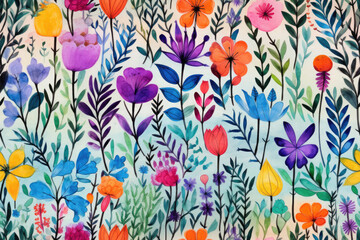 Fototapeta na wymiar seamless pattern - repeatable texture of colorful abstract watercolor flowers on white background