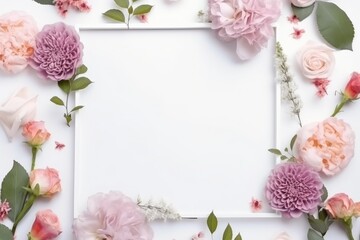 Fototapeta na wymiar A frame decorated with flowers blank space for text, generative AI