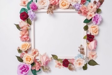 Fototapeta na wymiar A frame decorated with flowers blank space for text, AI generated