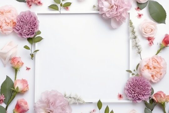 A frame decorated with flowers blank space for text, generative AI