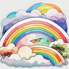 rainbow, clipart for sticker, white background, Watercolor