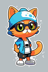 cute and adorable cat, sticker, Illustration