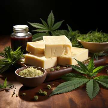 Hemp butter is a vegetable oil derived from cannabis. Ingredient for making coffeeshop desserts. Concept: Legalization of soft drugs.