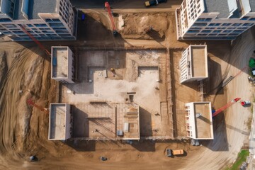 aerial view over a building construction site